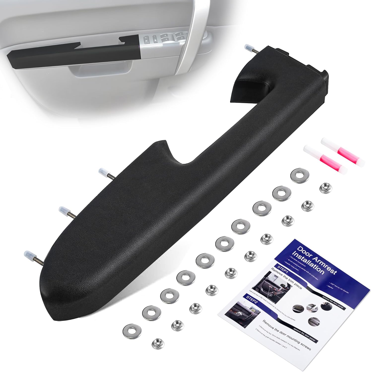 22818465 Front Left Driver Side Armrest Repair Kit for 2010-2014 Chevy Silverado 1500 2500HD 3500HD,GMC Sierra 1500 2500HD 3500HD Door Panel with Release Handle Below Armrest, Black
