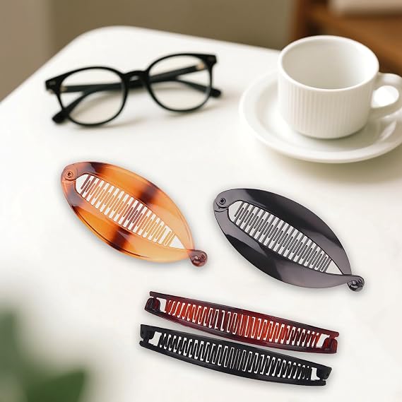 4 Pcs Banana Hair Clips, Ponytail Banana Clip, Double Comb Long Clips for Women & Girls