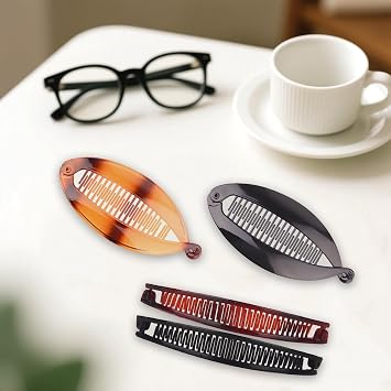 4 Pcs Banana Hair Clips, Ponytail Banana Clip, Double Comb Long Clips for Women & Girls
