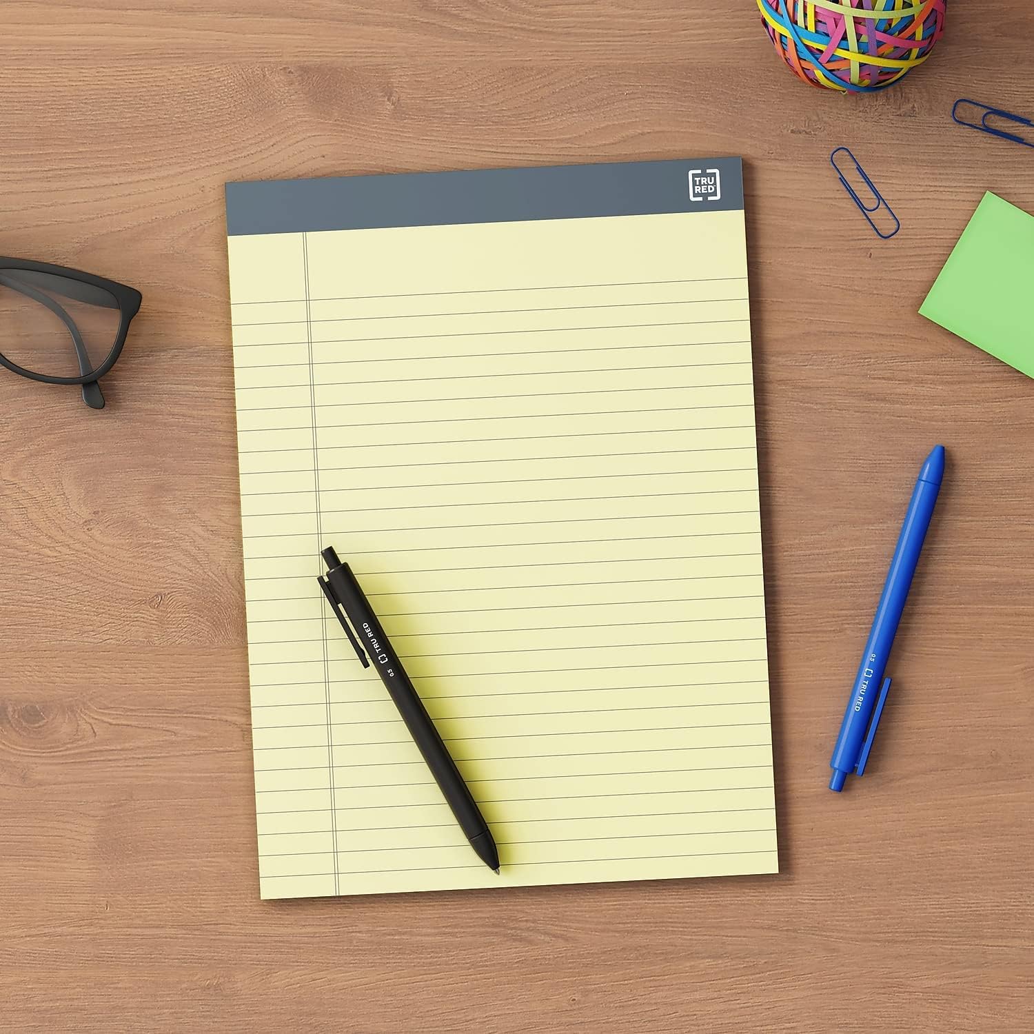 TRU RED Notepads, 8.5” x 11.75”, Wide Ruled, Canary, 50 Sheets/Pad, 24/Carton