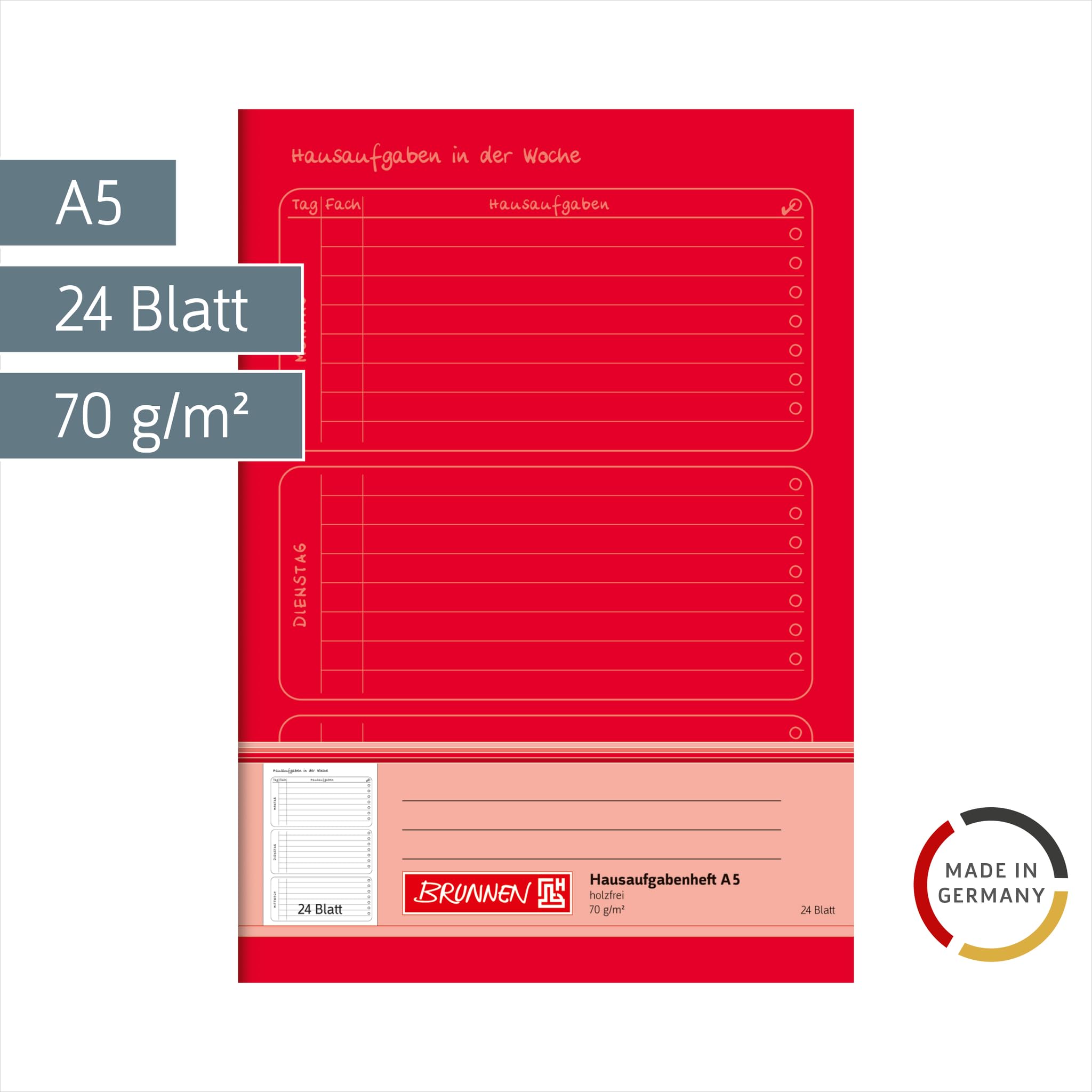 Fontaine Cahier de texte A5 24 feuilles Rouge