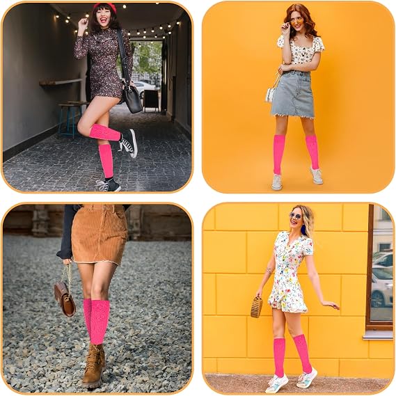 Slouch Socks Women, Extra Long Scrunch Socks Knee High Tube Long Socks Soft Knitted Boot Socks 80s 90s Neon Socks Woman