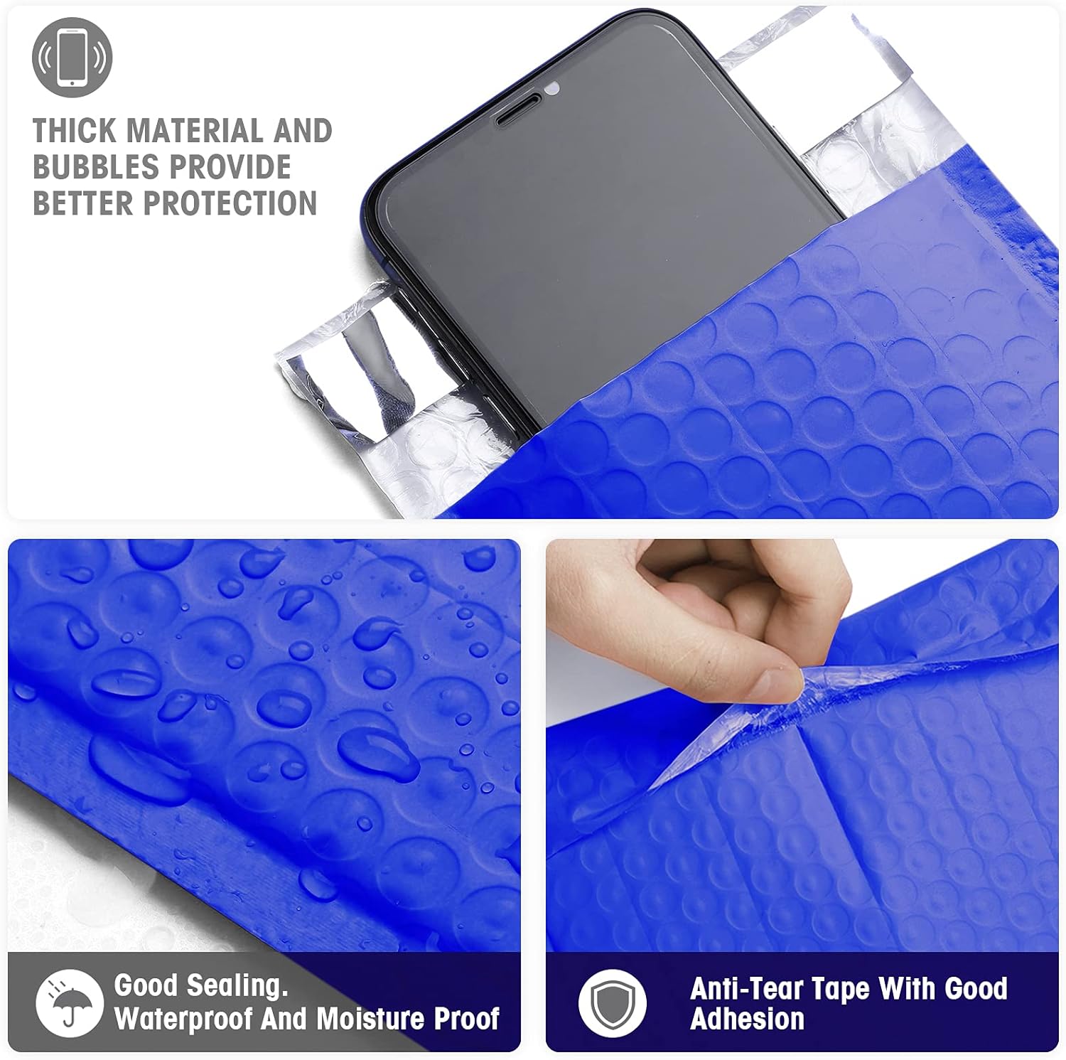 Metronic 4x8 Bubble Mailer 50 Pack Royal Blue , Cushioning Padded Envelopes, Self Seal Adhesive Shipping Bags, Waterproof Bubble Envelopes for Small Business, Jewelry, Sports Cards, Makeup #000 : Office Products