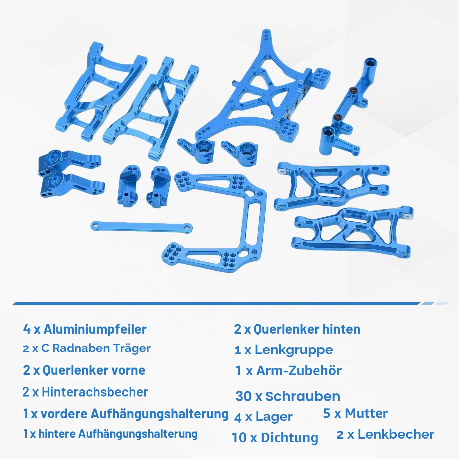 RC-Zubehör, 1/10 RC Metall-Upgrade-Zubehör für TRAXXAS RC Vorder- und Hinterachsaufhängung, Lenkungsbecher-Kit, Aluminium-Vorder- und Hinterachsaufhängung, Kit für TRAXXAS Slash 2WD, Blau