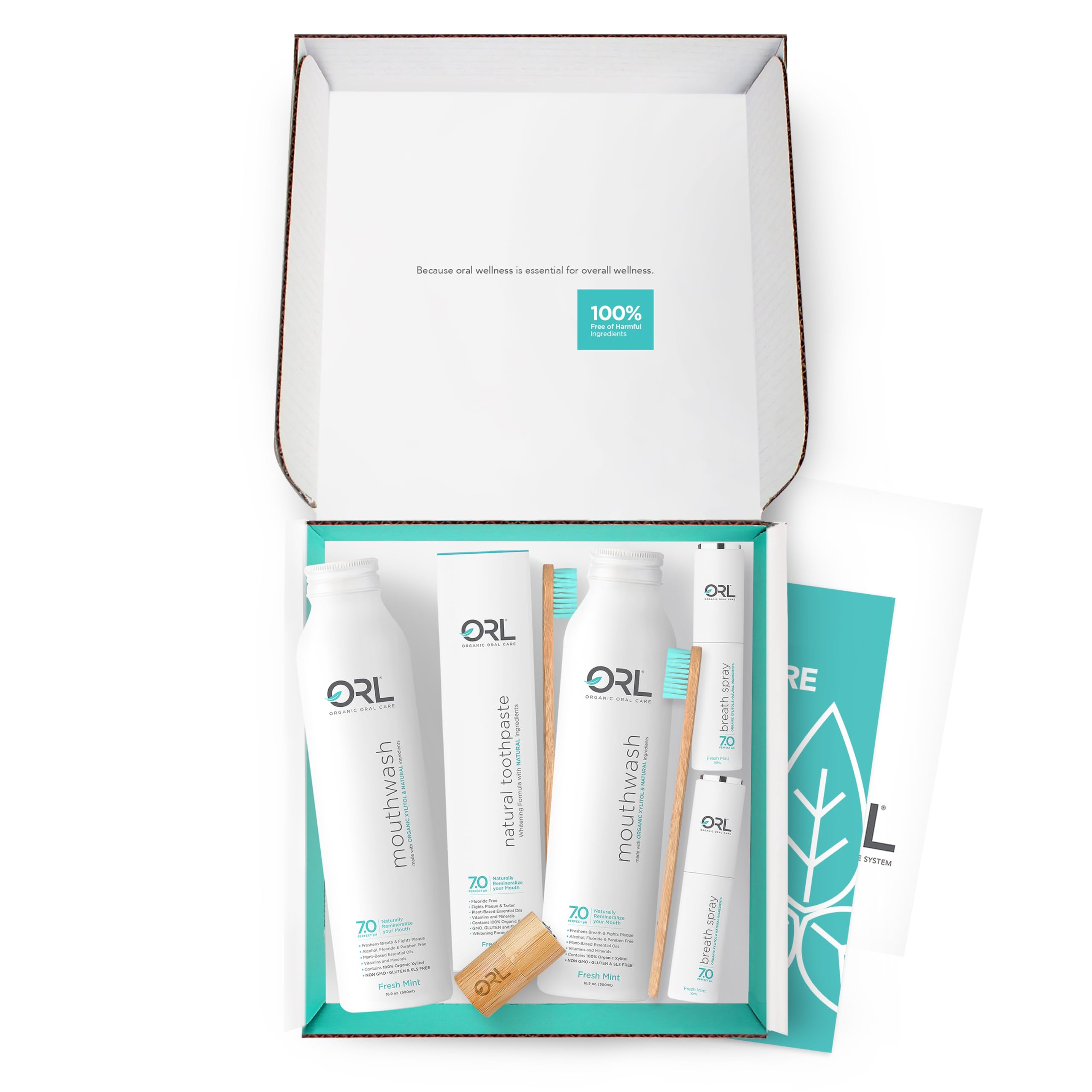 ORL Natural 60-Day Oral Care Kit Includes 1 Toothpaste 2 Mouthwashes 2 Breath Sprays 2 Toothbrushes 1 Floss