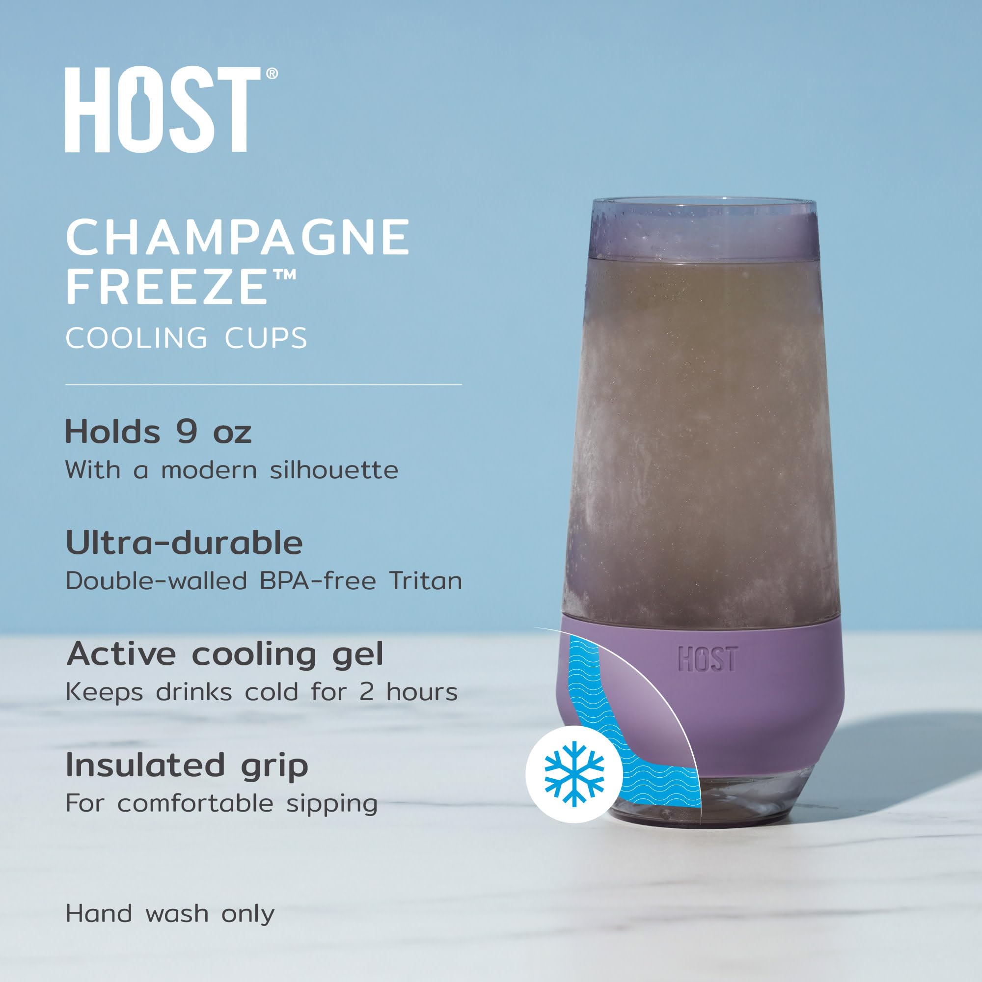 Host Champagne Freeze doppelwandiges Weinglas ohne Stiel für Sekt, Gläser, Trinkbecher, 266 ml, farbige Kunststoffgläser, dunkelviolett, 2 Stück