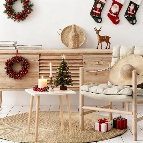 Miniatura 8 de FORAOFUR Juego de 2 mesas auxiliares blancas, mesas auxiliares pequeñas, mesas decorativas para sala de estar, mesa auxiliar bohemia con patas de