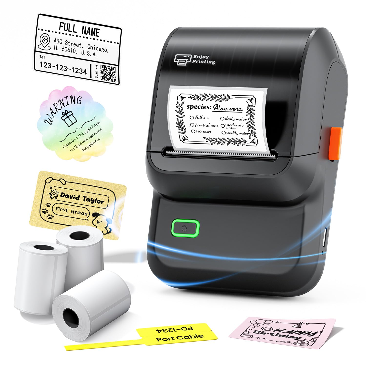 Label Maker Machine with 3 Tapes, Portable Bluetooth Theraml Printer, Black