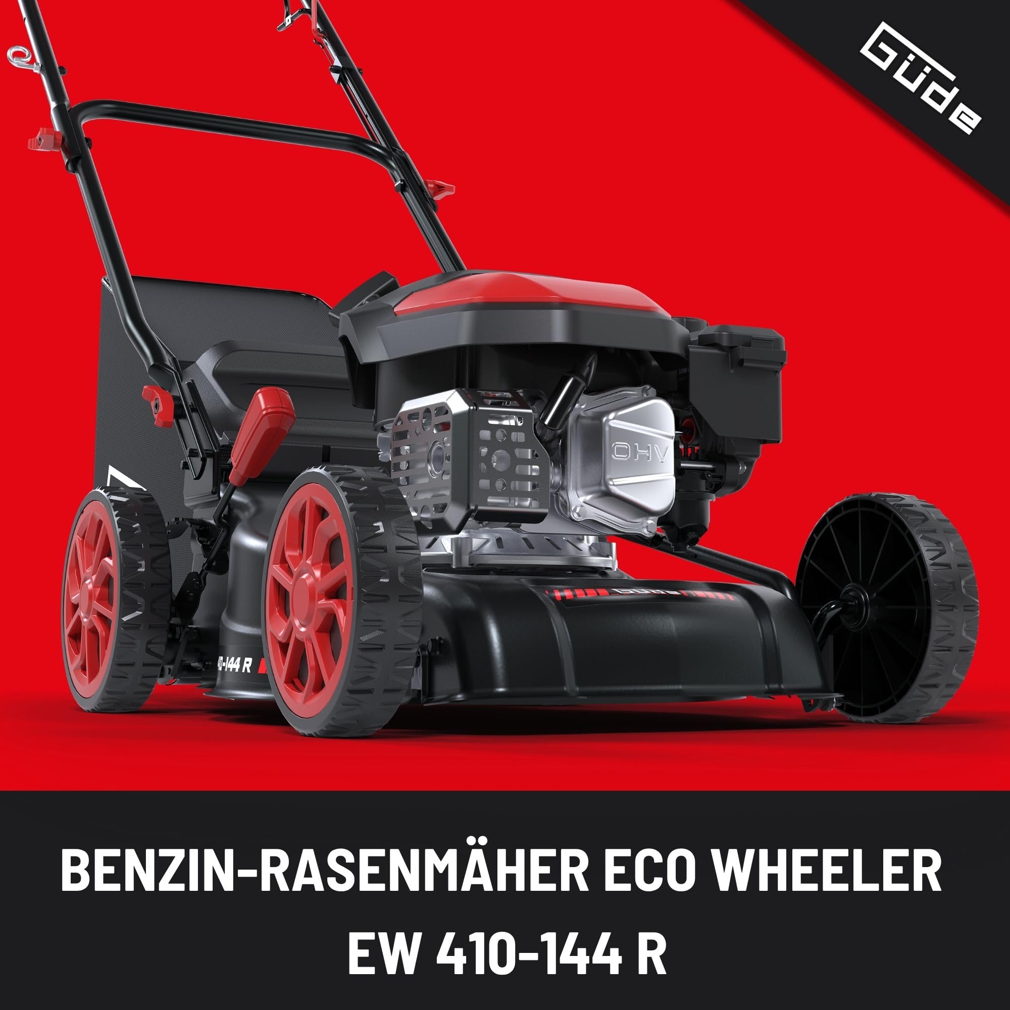 Güde EW 410-144 R Eco Wheeler - Cortacésped de gasolina - Motor de 4 tiempos, cilindrada de 144 centímetros cúbicos, 2,5 kilovatios, 3,4 CV, ancho de corte de 41 centímetros, ajuste de altura de corte