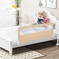 Vista 8 de BABY JOY Rieles de cama para niños pequeños, 59 pulgadas, extra largo, protector de cama abatible con correa de seguridad, barandilla plegable