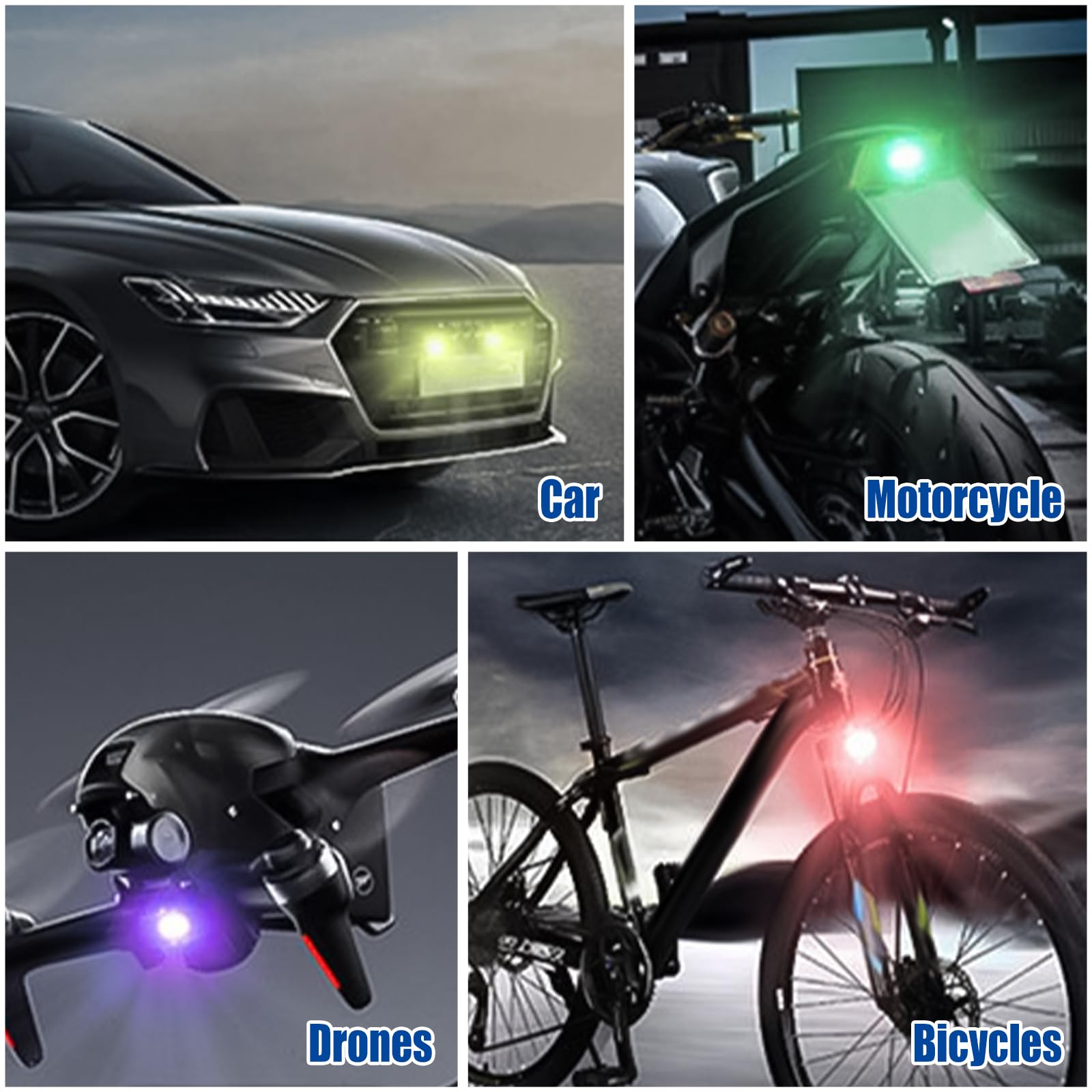 Gotrain 4PCS LED Strobe Drone Light High Brightness 7 Colors LED Strobe Night Anti Collision Lights USB Rechargeable Flashing Lights for Car Motorcycle Aircraft RC Boat Dirt Bike - Image 2