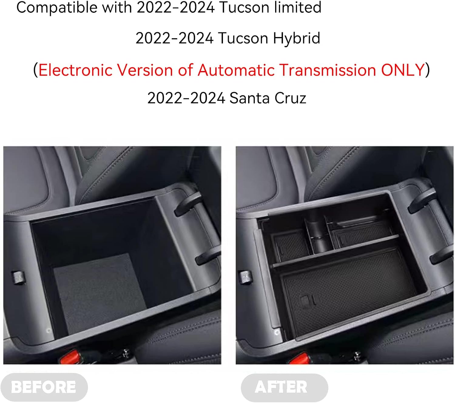 PIUGILH Center Console Organizer for 2022 2023 2024 Hyundai Santa Cruz/Tucson NX4 Armrest Box ABS Material Tray Insert Organizer Glove Pallet Interior Accessories (Automatic Transmission Only)