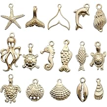 16Pcs Beach Charms, Chic Gold Charms for Jewelry Making, Alloy Dolphins, Seahorses, Octopuses and Seashells, Summer Charm for Necklace Bracelet Earrings Crafting DIY