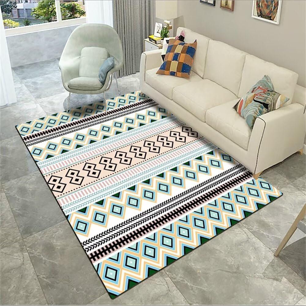 Tapis de jeu bleu poudre géométrique 70x140cm isolant et doux pour protéger les pieds du sol froid