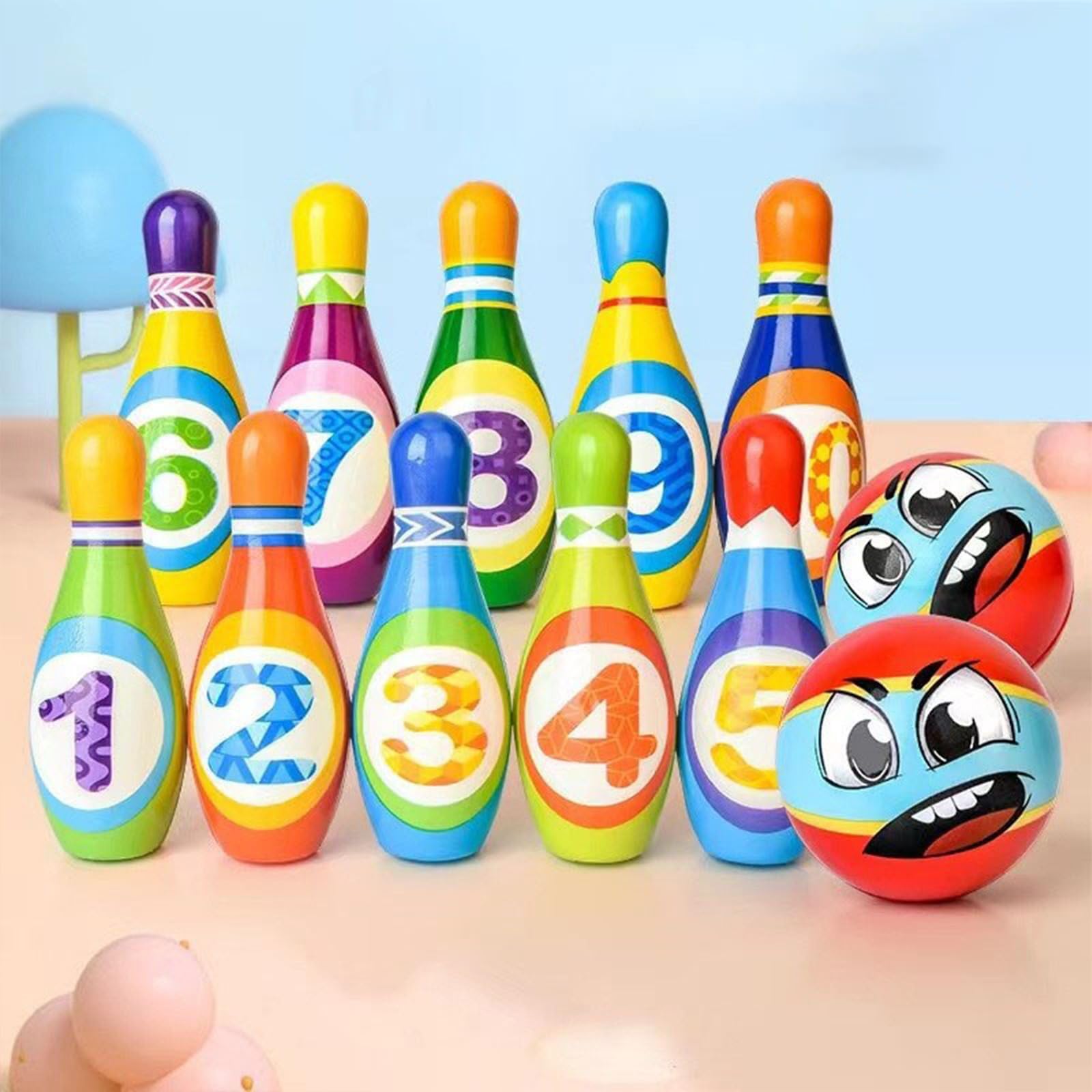 Jeu De Bowling Enfant - 10 Quilles + 2 Boules - Doux Et Sûr - Apprentissage Chiffres - Dès 3 Ans