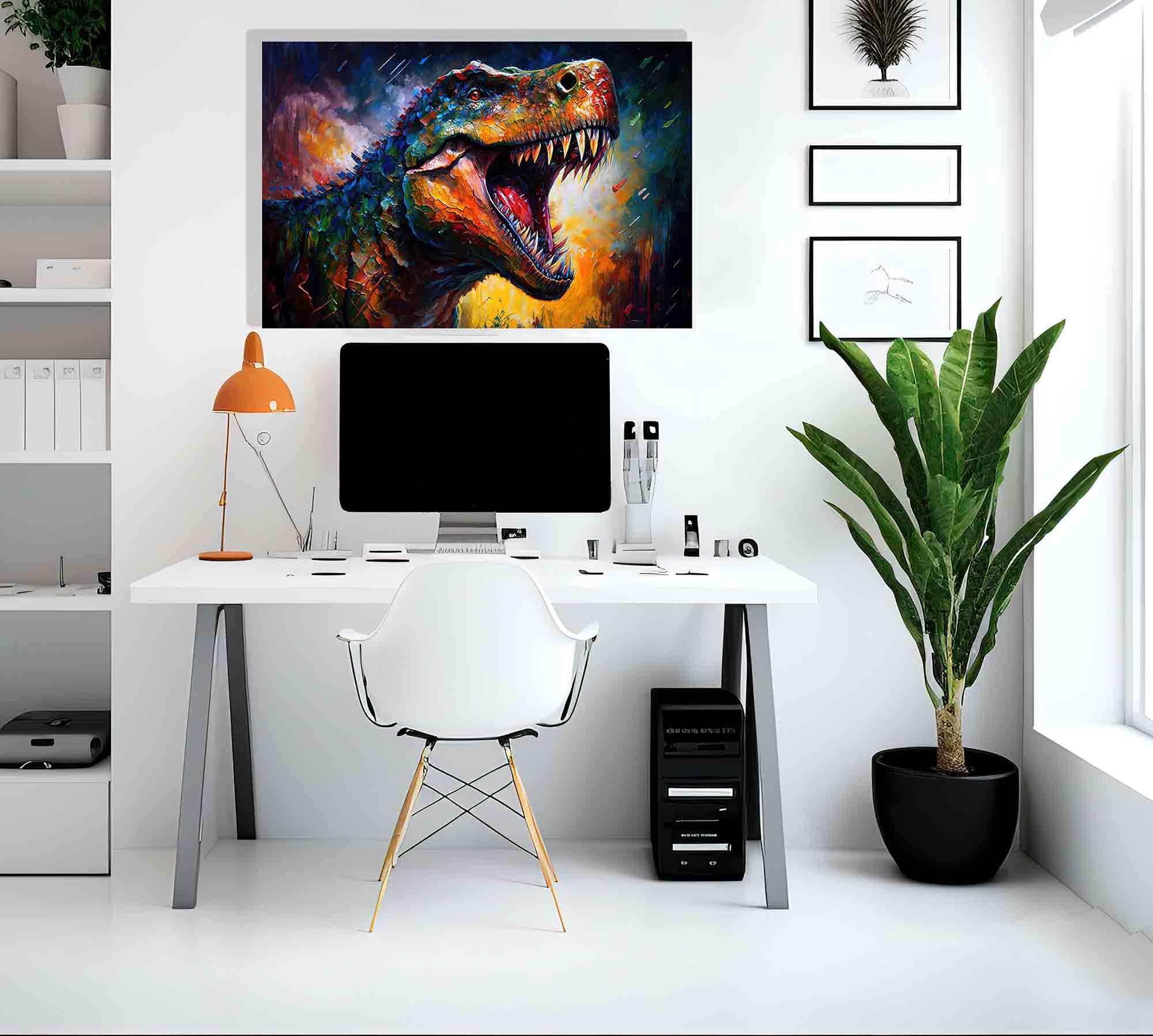 Artley Prints – Poster Su Tela Dinosauro T-Rex Furioso – Quadro Astratto Colorato Per Parete – Dimensioni 101x76 Cm – Pronto Da Appendere