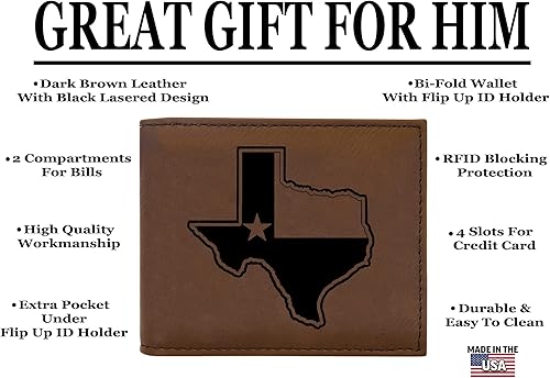 Miniatura 2 de Rogue River Tactical Texas State Flag Outline Cartera plegable de cuero para hombre RFID regalo para él papá padre Estados Unidos Billfold Texan TX,
