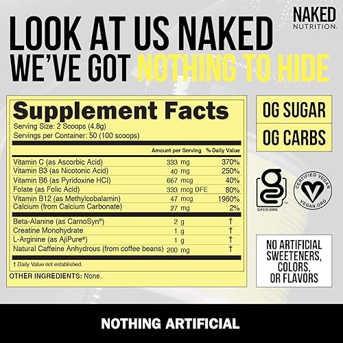 Miniatura 3 de NAKED Paquete de energía vegana y rendimiento sin sabor Energía Bcaas Aminoácidos en polvo
