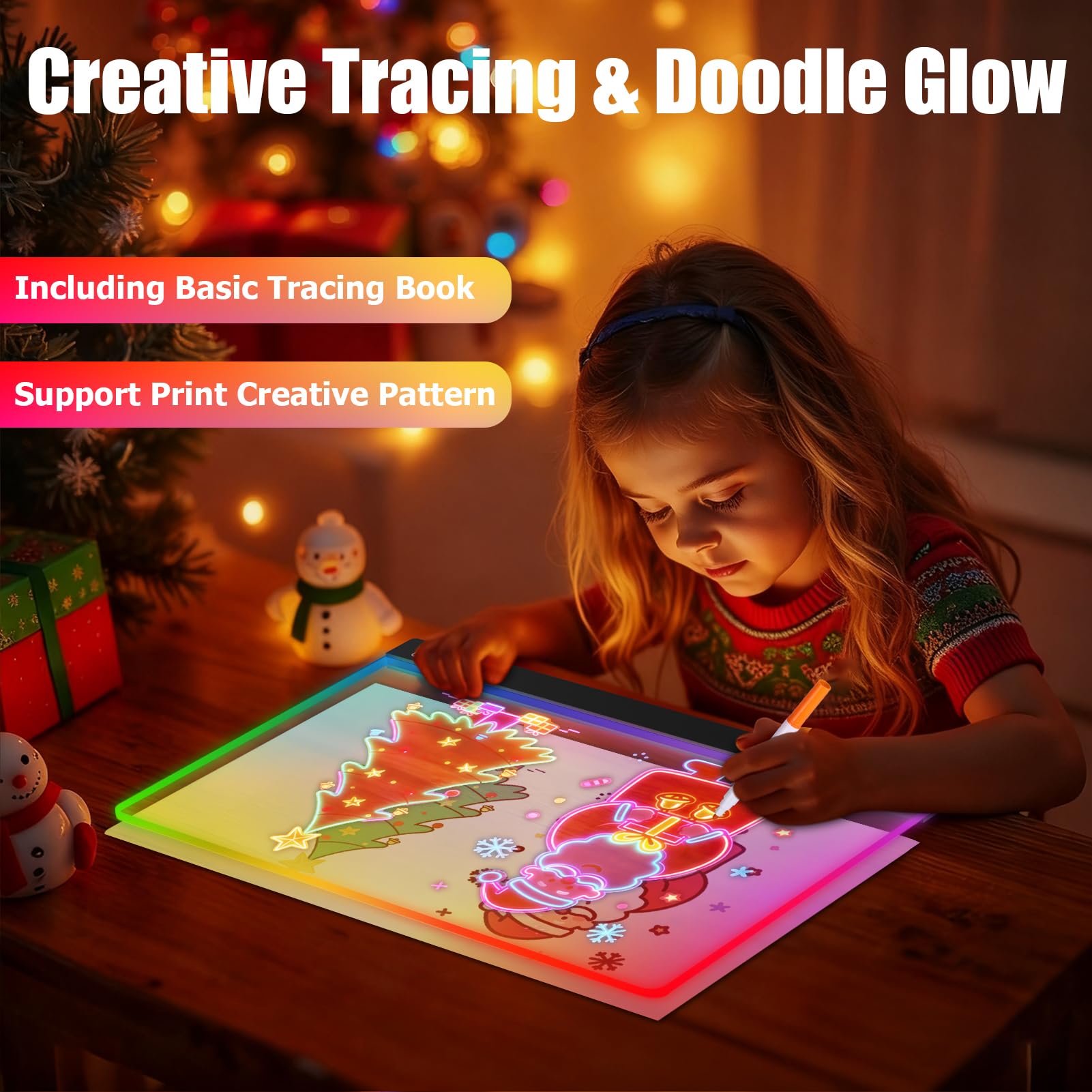 LED Drawing Board for Children 17-Inch Doodle Glow Christmas Decorations Lights Gifts for 3-10 Year Old Girls Boys Led Drawing Board Toys for 3-10 Year Old Girls Boys with 12 Markers - Image 2