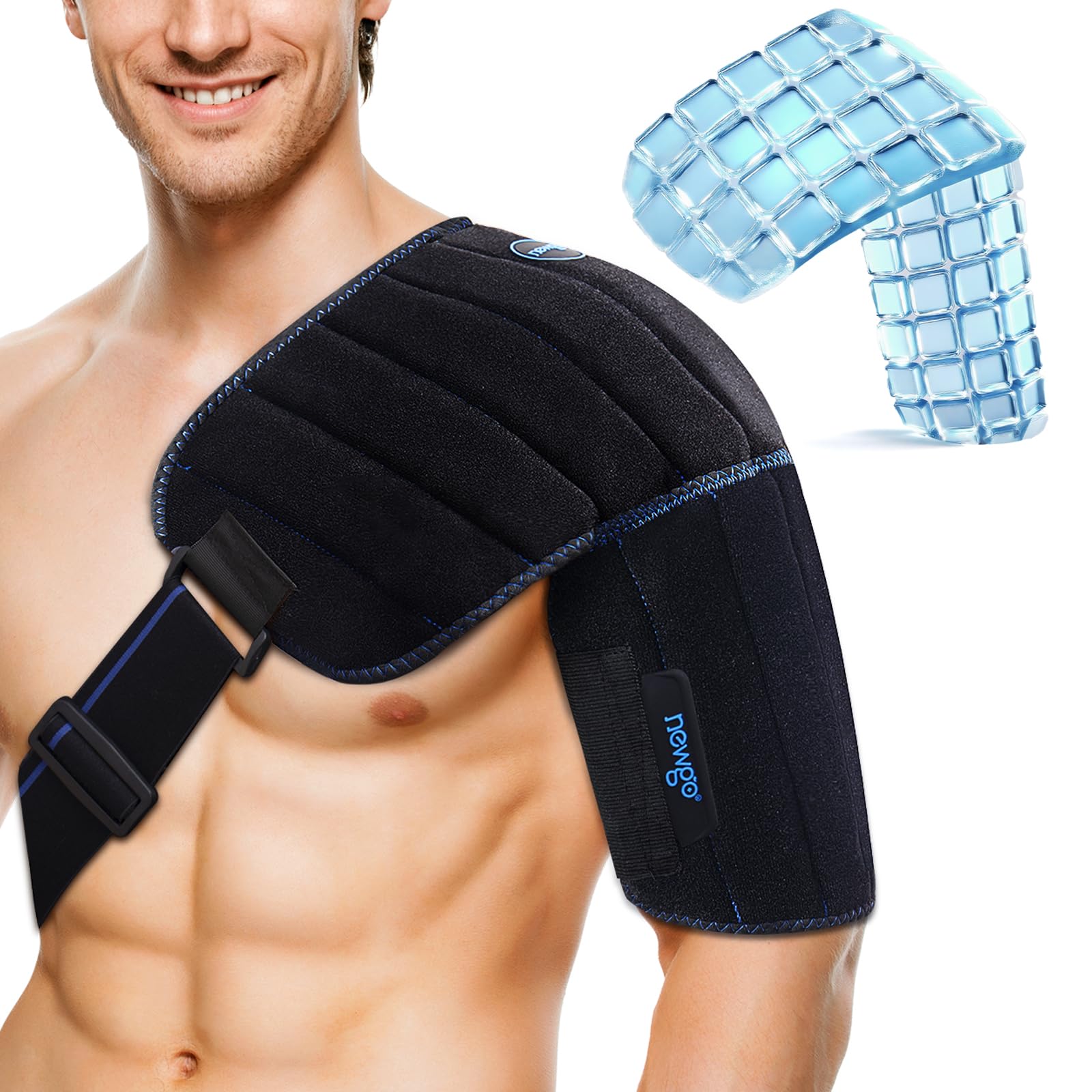 NEWGO Shoulder Ice Pack Wrap for Rotator Cuff Cold Therapy, 2 Hours Long Lasting Cold Therapy Ice Pack for Shoulder Arm Injuries, Pain Relief, Post
