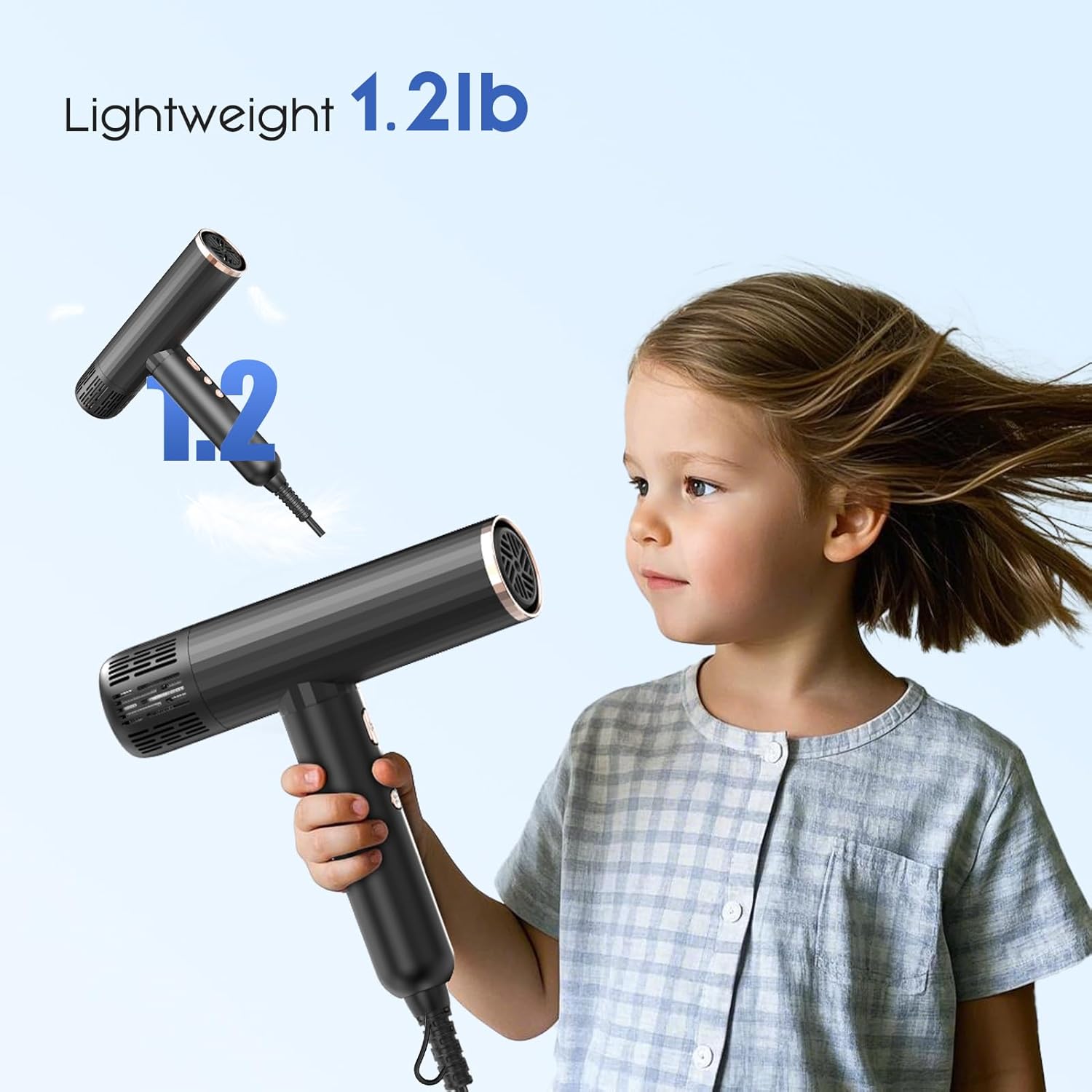 Nicebay Ionic Hair Dryer with diffuser for Curly Hair,1600W &110000RPM High-Speed Brushless Motor for Fast Drying,Professional Blow Dryer for Women,Low Noise,Lightweight,Lock Function,Travel HomeSalon