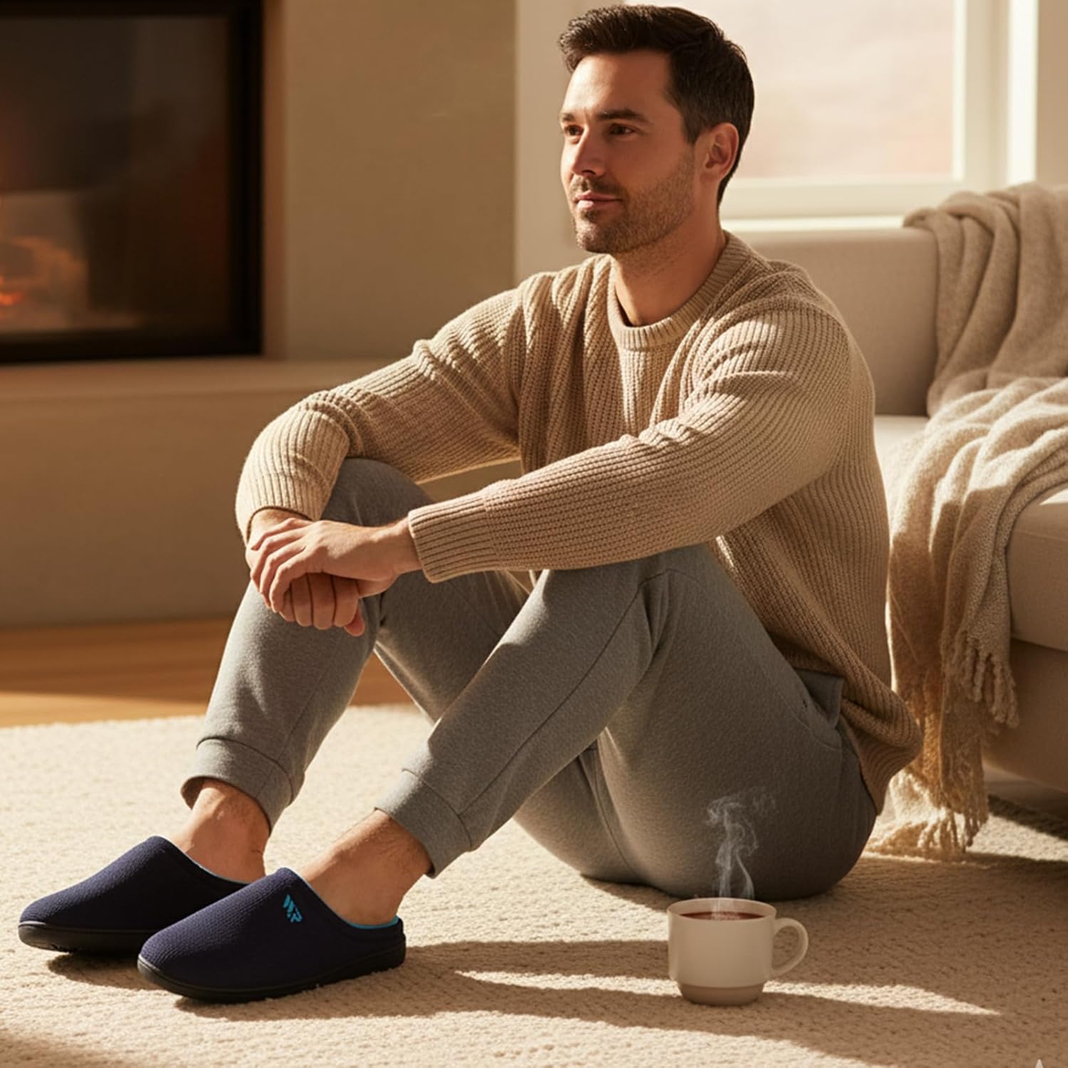 Mens Memory Foam Slippers Slip On Warm Shoes House Shoes Indoor Outdoor - Image 2