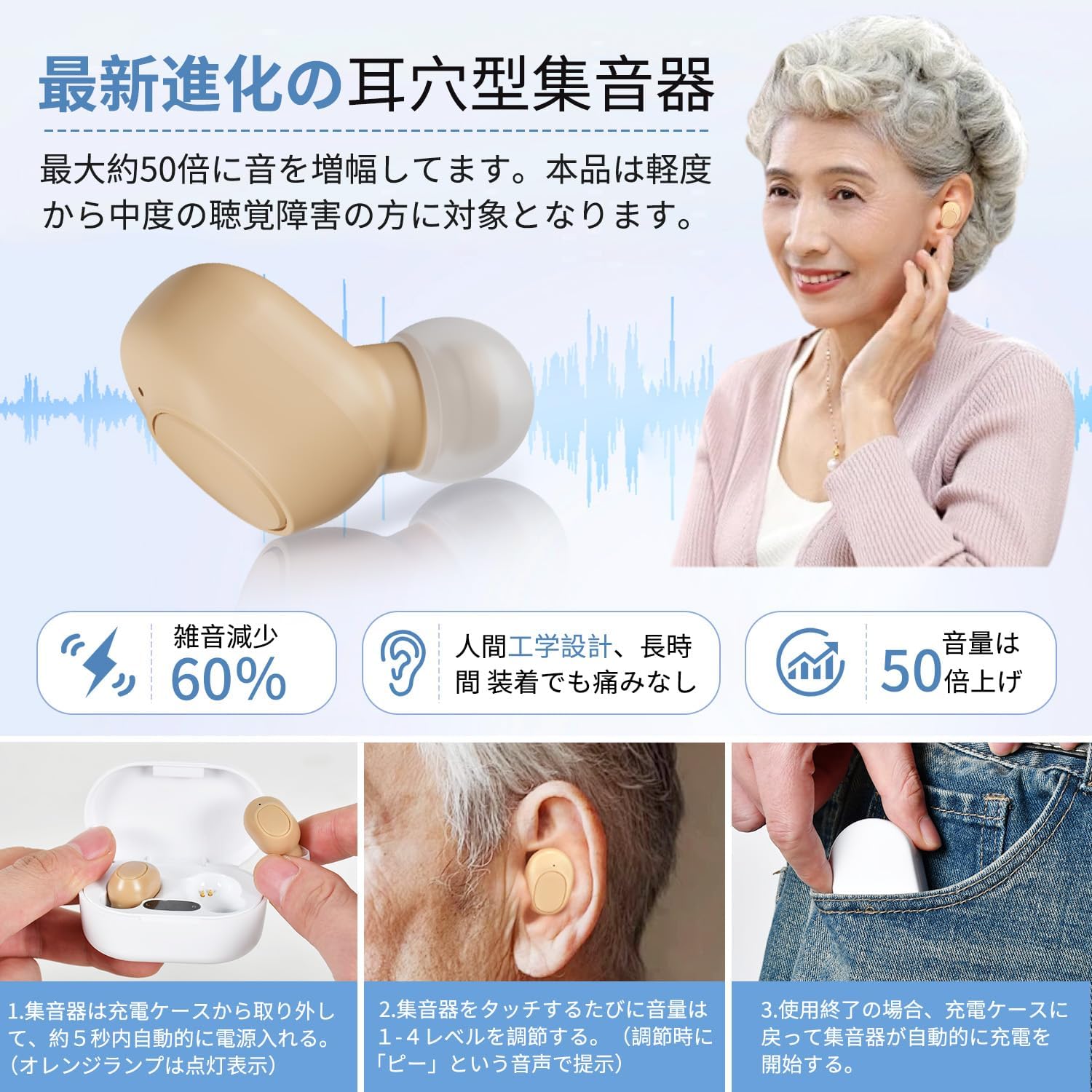 音声拡聴器 USB充電 最大30倍音量 集音器 高齢者 聴覚補助 音声拡聴器 USB充電 最大30倍音量 集音器 高齢者 聴覚補助
