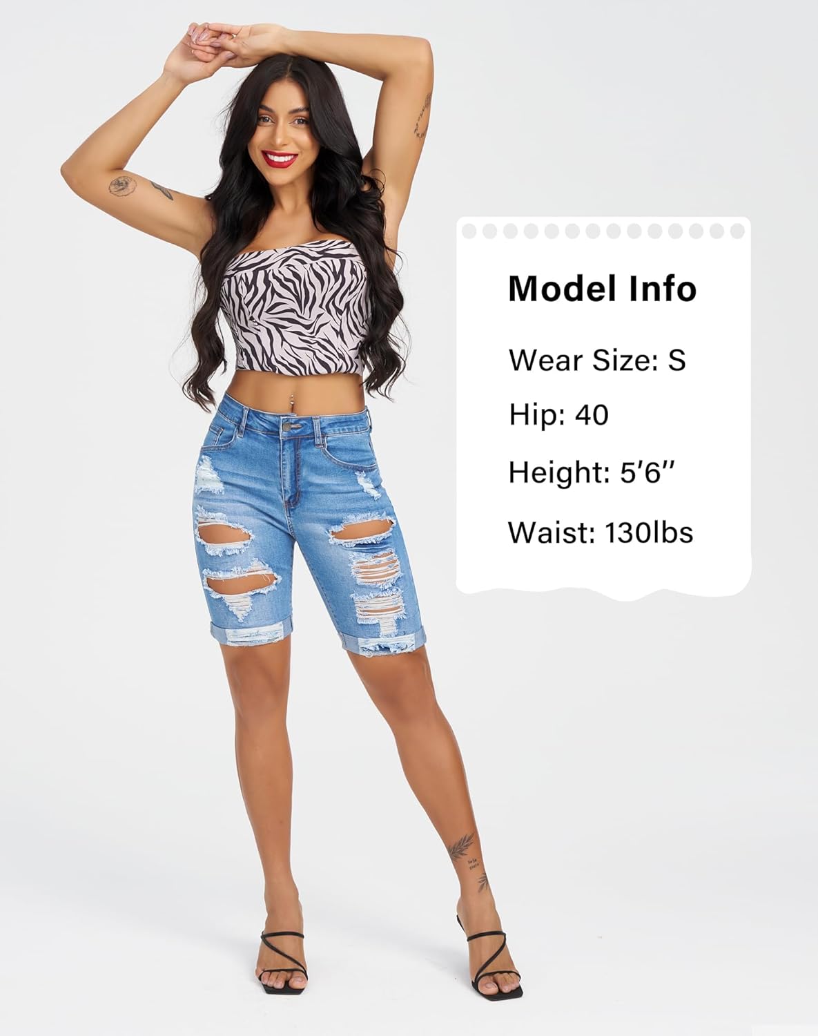 roswear Women's Ripped Denim Destroyed Mid Rise Stretchy Bermuda Shorts Jeans - Image 3