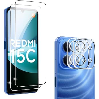 zZjoOoj Screen Protector Compatible with Xiaomi Redmi 15C 5G/4G for Tempered Glass Pack of 2 Screen Protectors & 2 Camera Protective Film 9H Hardness Anti-Scratch Bubble-Free