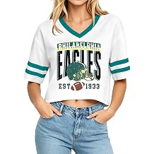ELDPS Football Crop Tops Women Game Day T Shirt Football Graphic Tees Sunday V Neck Crop Tops