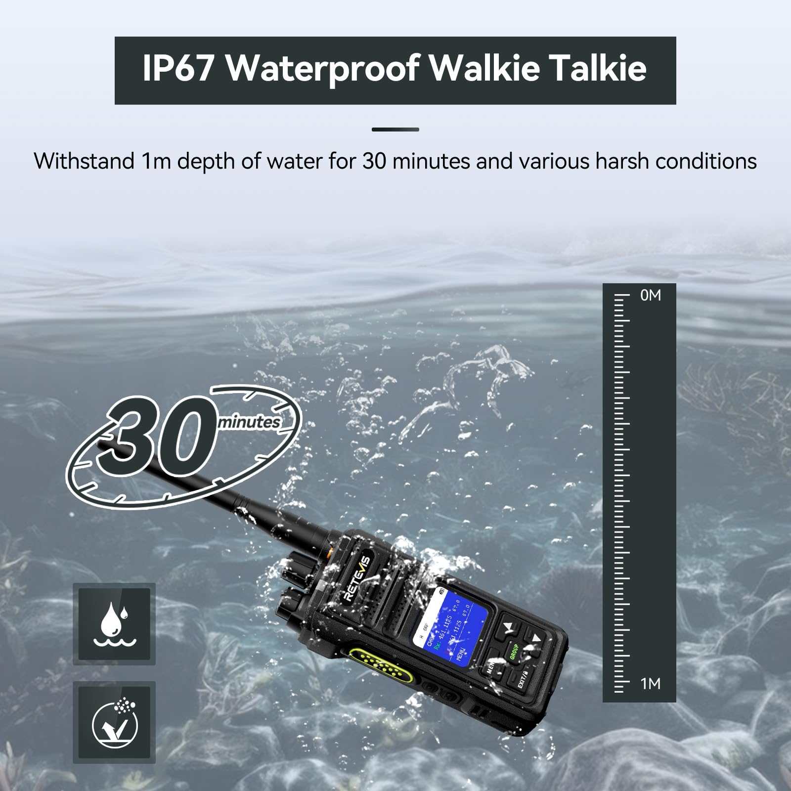 Retevis NR630S Walkie Talkie, Daleki Zasięg Krótkofalówka IP67 Ochrona, Zaawansowane Dźwięku, 2800mAh, Ekran LCD, Grupowe Połączenia Walkie Talkie dla Bezpieczeństwa (Czarny, 2 Szt.)