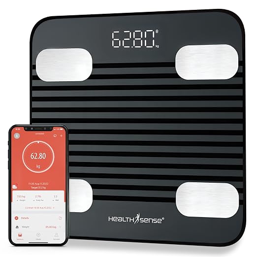 HealthSense Smart Bluetooth Weight Machine for Body Weight, Digital Body Fat Analyzer Machine & Body Composition Scale with APP, 13 Body Composition, LED Display & 1 Year Warranty - Fitdays BS 171