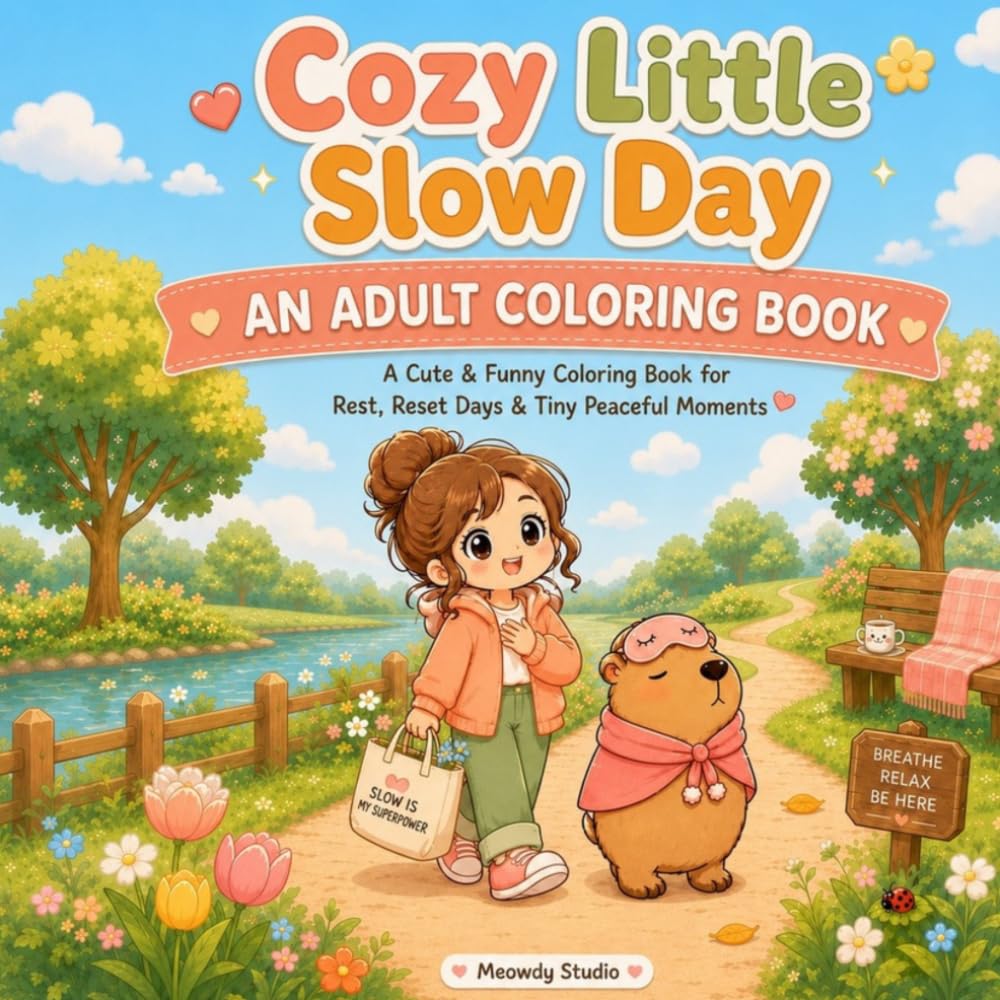 Cozy Little Slow Day: An Adult Coloring Book of Cozy Moments, Tiny Victories & Funny Slow-Life Humor