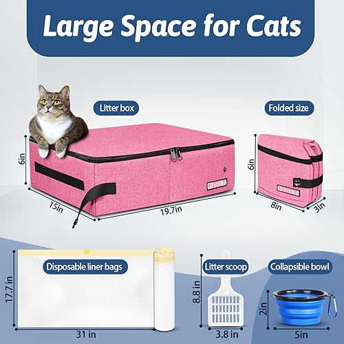 Miniatura 9 de Petskd Caja de arena de viaje para gatos con tapa de 19.7 x 15 x 6 pulgadas, caja de arena móvil portátil para gatos medianos y grandes, caja de