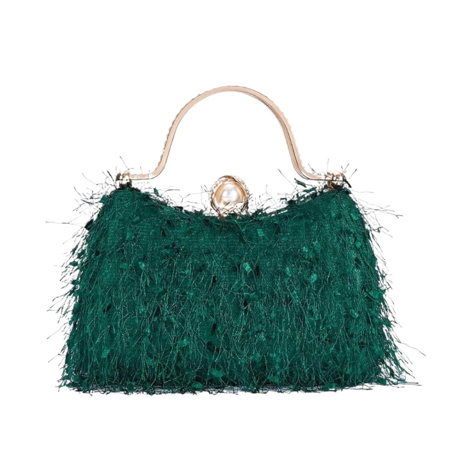 Mzpozb Women's Green Feather Bag Tassel Evening Party Handbags Nylon Wedding Feather Clutch Elegant Feather Shoulder Crossbody Bag Feather Evening Clutch Handbag(Green)