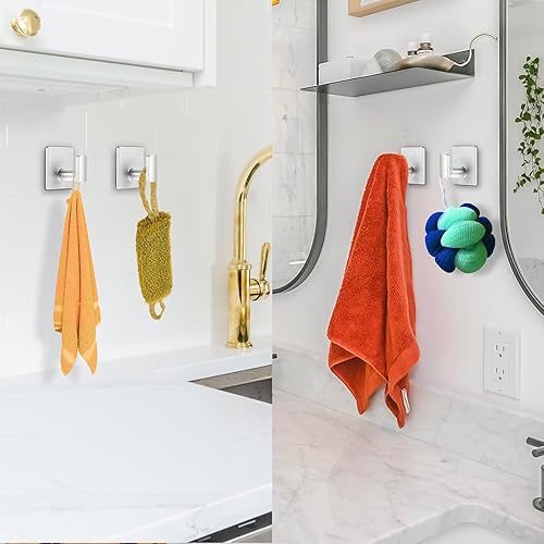Miniatura 3 de RELONGGI Paquete de 4 ganchos para toallas montados en la pared, ganchos de aluminio resistentes al agua a prueba de óxido, soportes adhesivos para