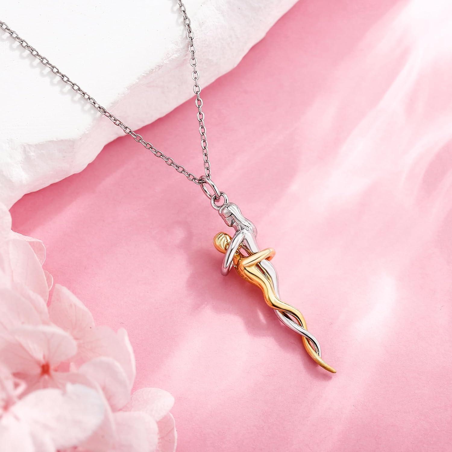 Hug Couple Necklace 925 Sterling Silver Hug Necklace Couple Jewelry for Him and Her Valentines Day Gift - Image 2