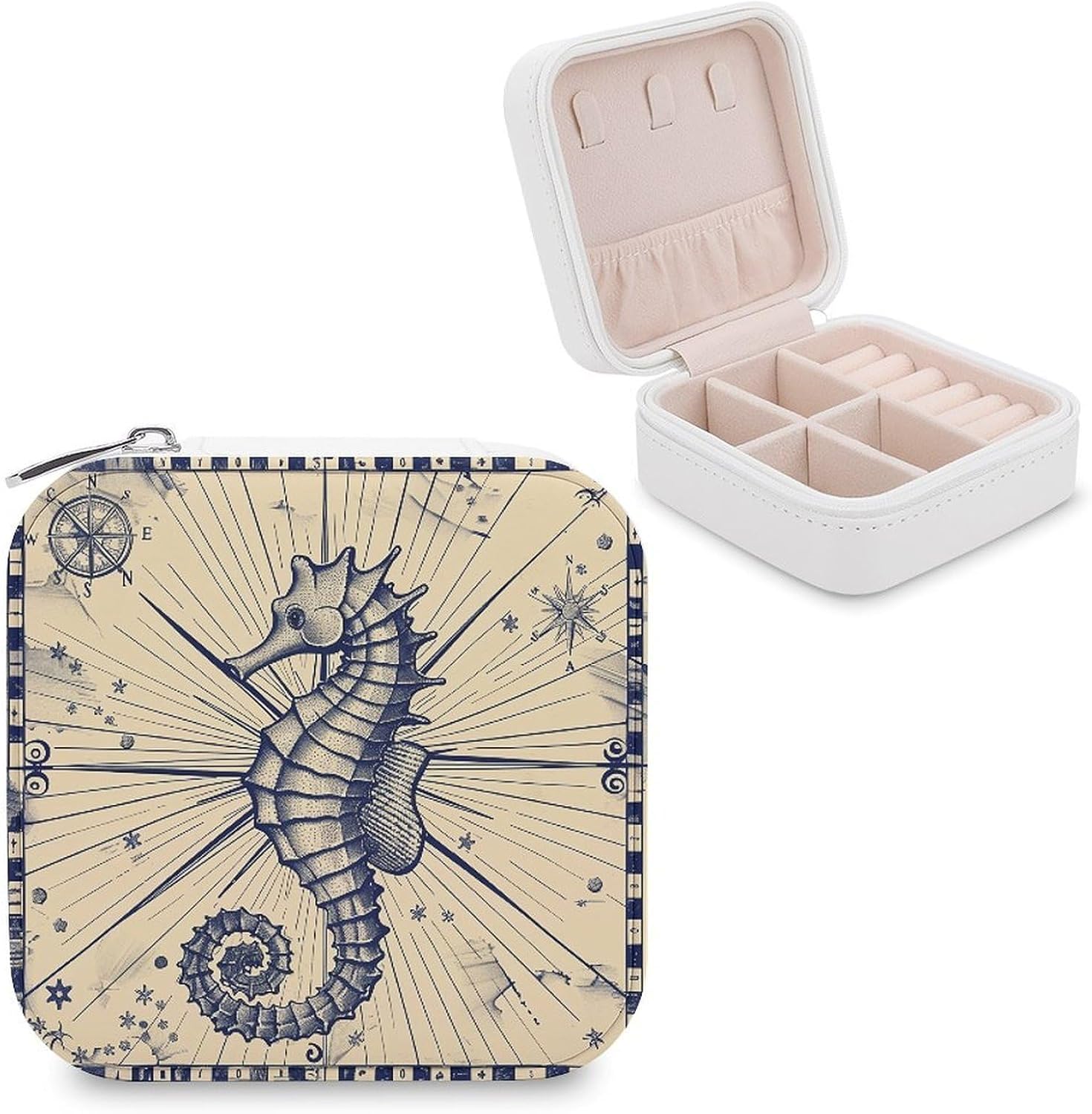 Travel Jewelry Box for Women Waterproof PU Leather Old Nautical Chart Style Jewelry Organizer Tangle Free Portable Storage Holder Case for Necklace Pendant Bracelet Ring Watch Earring Bangle