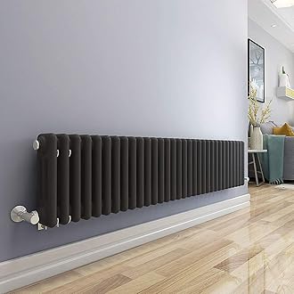 Warmehaus - Traditional Cast Iron Style Anthracite 3 Column Horizontal Radiator 300x1460mm - Modern Central Heating Space Saving Radiators - Perfect for Bathrooms, Kitchen, Hallway, Living Room