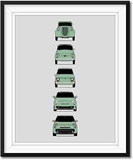 Fiat 500 Generations Inspired Poster Print Wall Art Handmade Decor of the History and Evolution of the Fiat 500 (Topolino, 500 Nuova, 126, 500L) (Unframed)