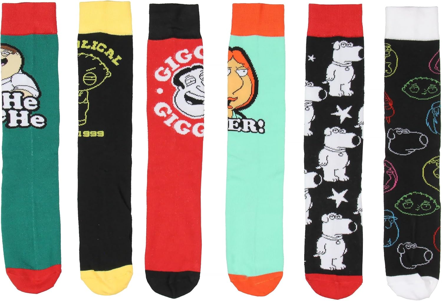 Bioworld Family Guy Crew Socks, Family Guy Cartoon Peter Griffin Lois Stewie Crew Socks For Men Women 6 Pack