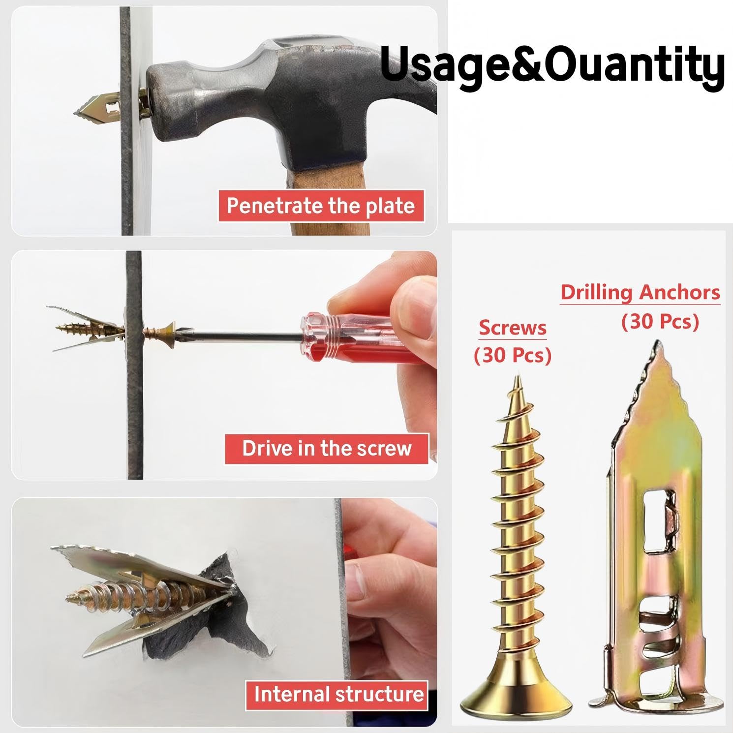 Expansion Screw Sleeve - Hammer Driver Anchor with Screw Nail-in Drywall Plaster Fixing Expansion Anchor Bolt (60)