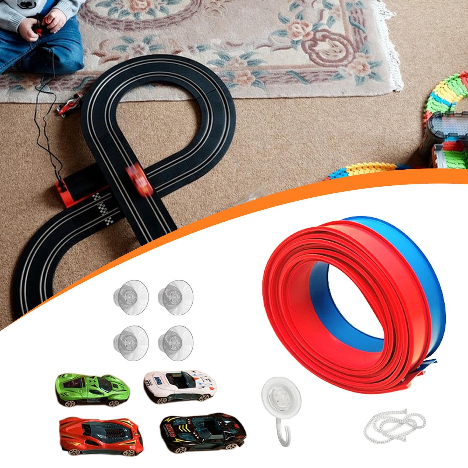 MERIGLARE Pista de Carreras Flex Tracks, Regalo de Cumpleaños con 4 Coches de Carreras Pequeños.