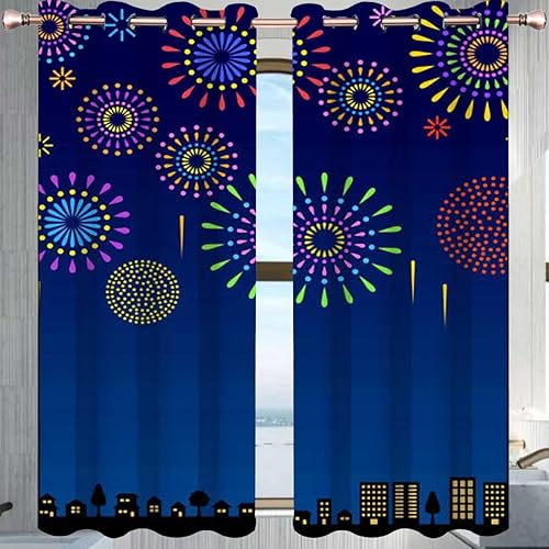 Miniatura 2 de Fireworks in The Night Sky Cortinas para Sala Elegantes Modernas 2 Panels Black Drapes for Backdrop Large Window W 85 X H 108 Inches