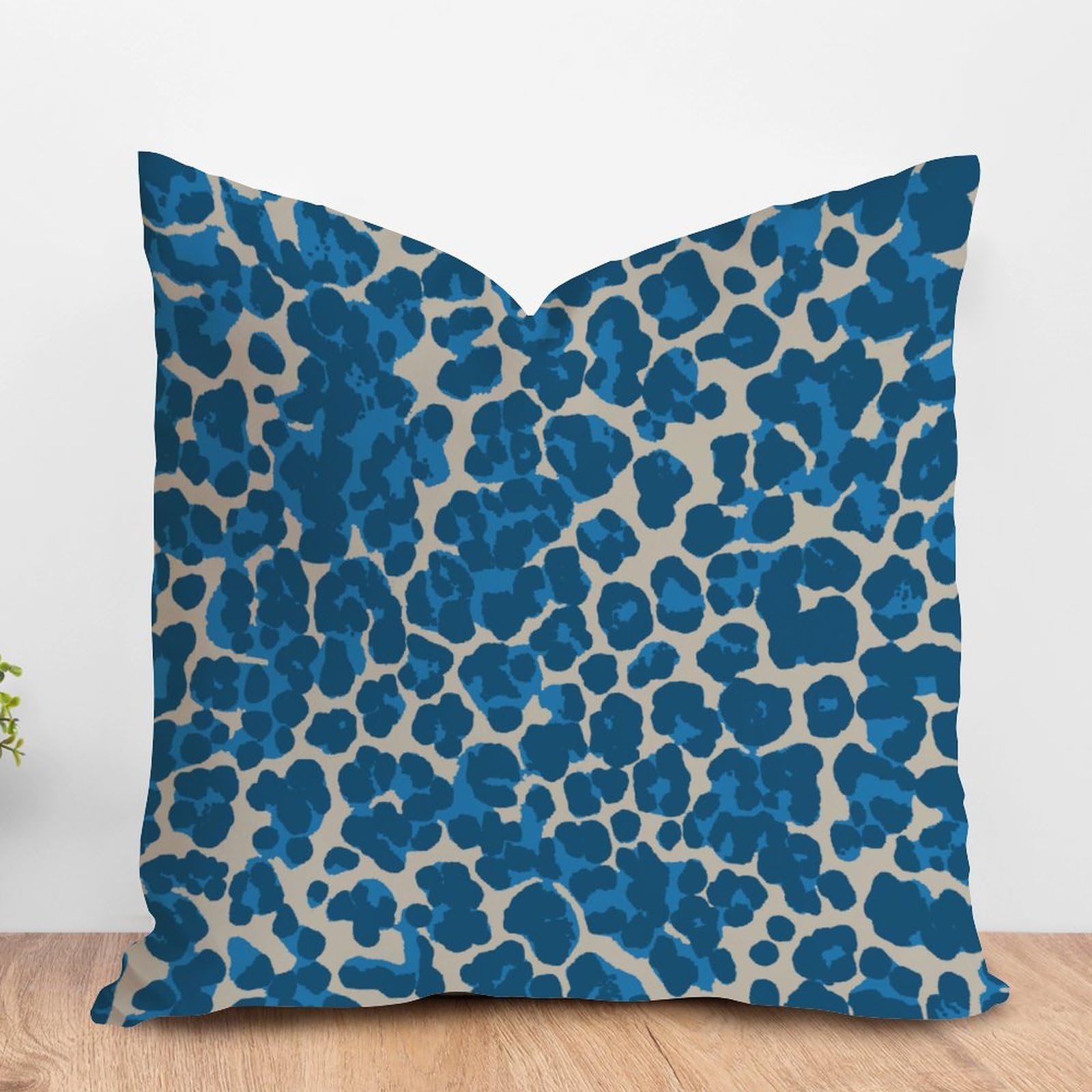 Podbyyou A-12 Blue And Light Brown Leopard Throw Pillow Cover Leopard Print Animal Cheetah Pillow Covers Farmhouse Decor Accent Pillow For Couch Car Chair 16X16in White Linen Housewarming Gift