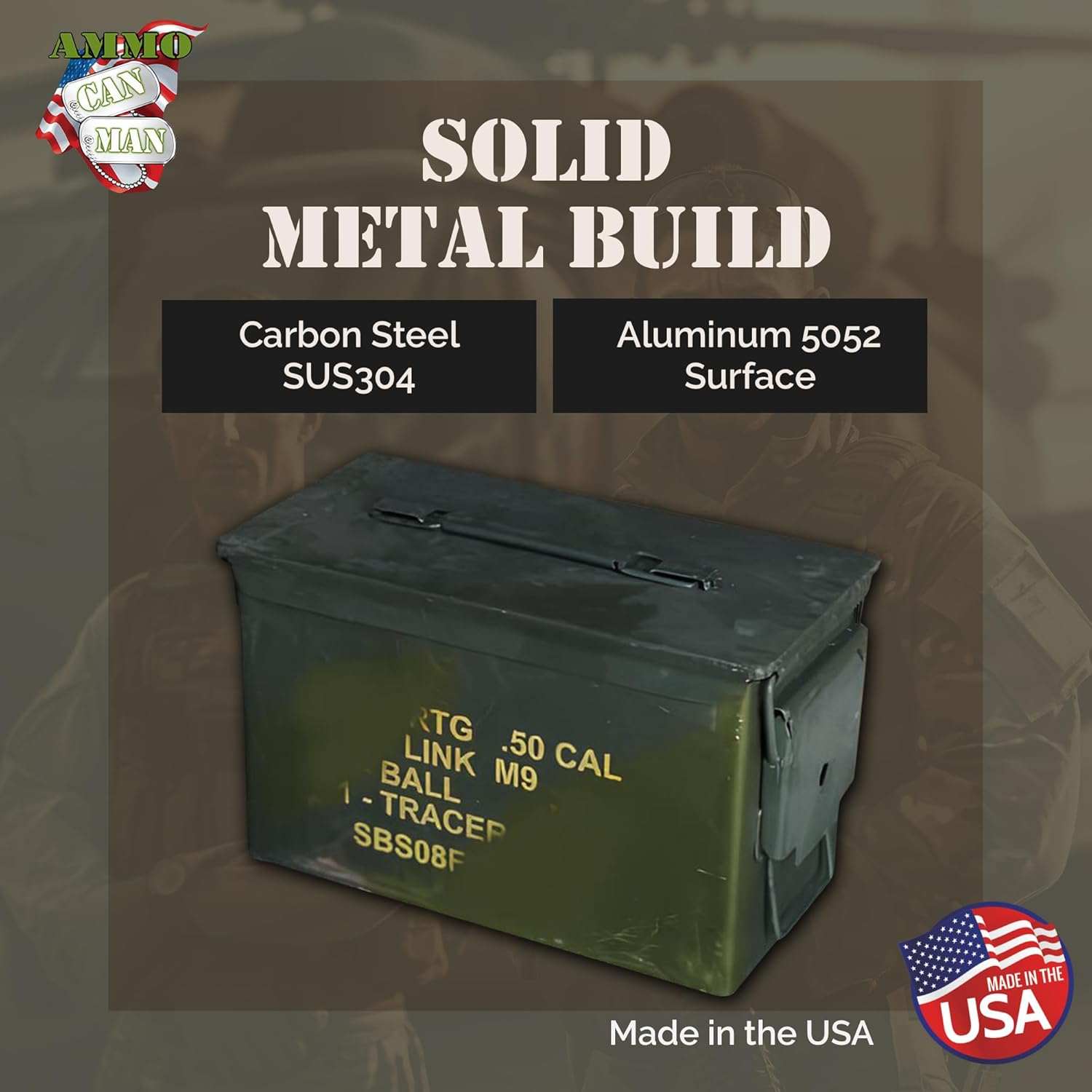 M2A1 50 Cal Ammo Can Grade 2 (Pack of 3) - Various Stenciling Ammo Cases for Storage w/Powder Coating, Steel, Aluminum - Ideal Military Grade Storage