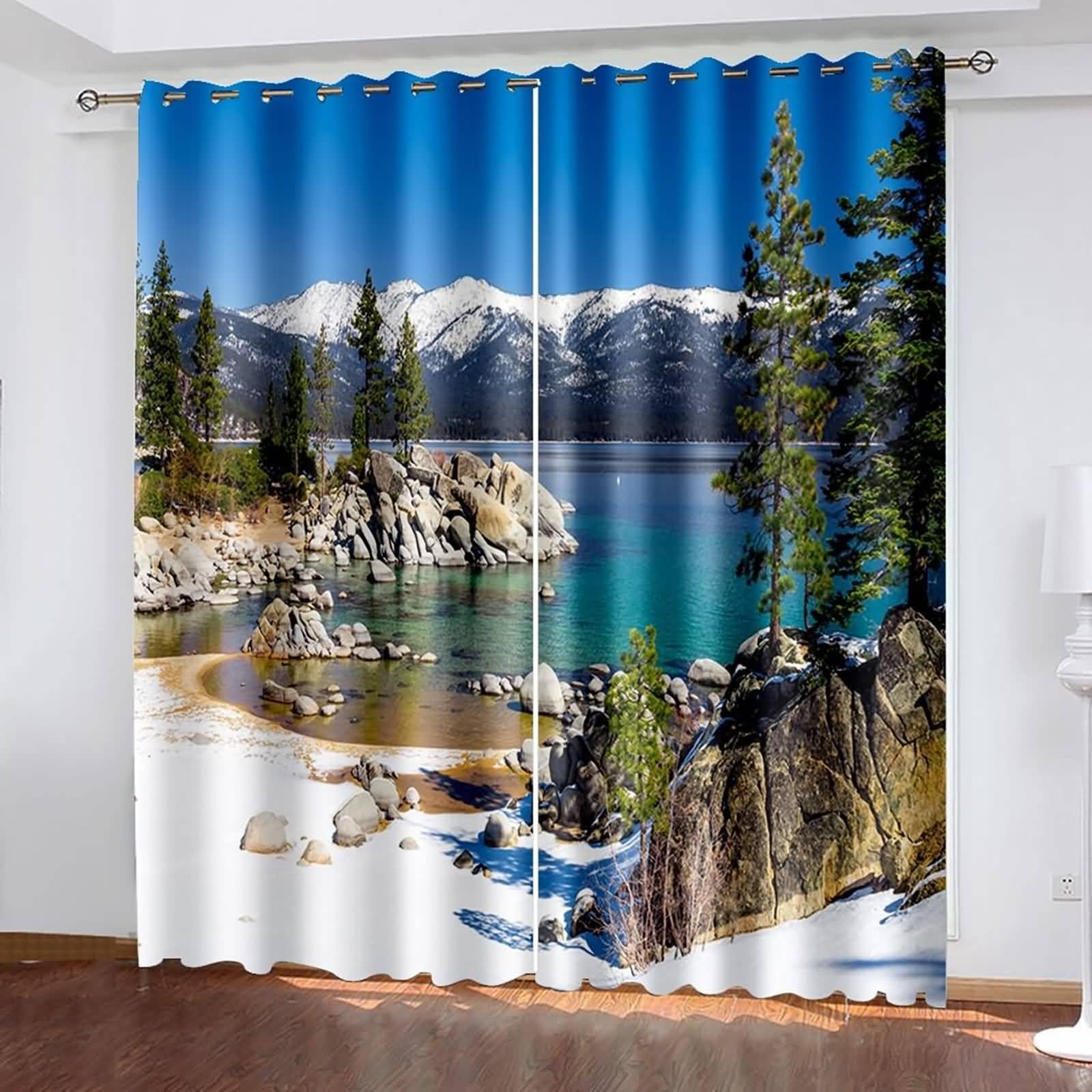 Verdunklungsvorhänge mit Ösen, 234x244cm Blau Grün Bergsee Naturlandschaft Vorhang für Schlafzimmer und Wohnzimmer