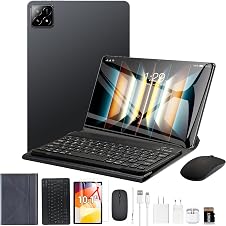 Tablet 3 em 1 10.1" Android 14 16GB RAM 512GB ROM Câmera 16MP Bateria 8800mAh Wi-Fi c/Teclado Mouse Estojo Cartão SD (preto)