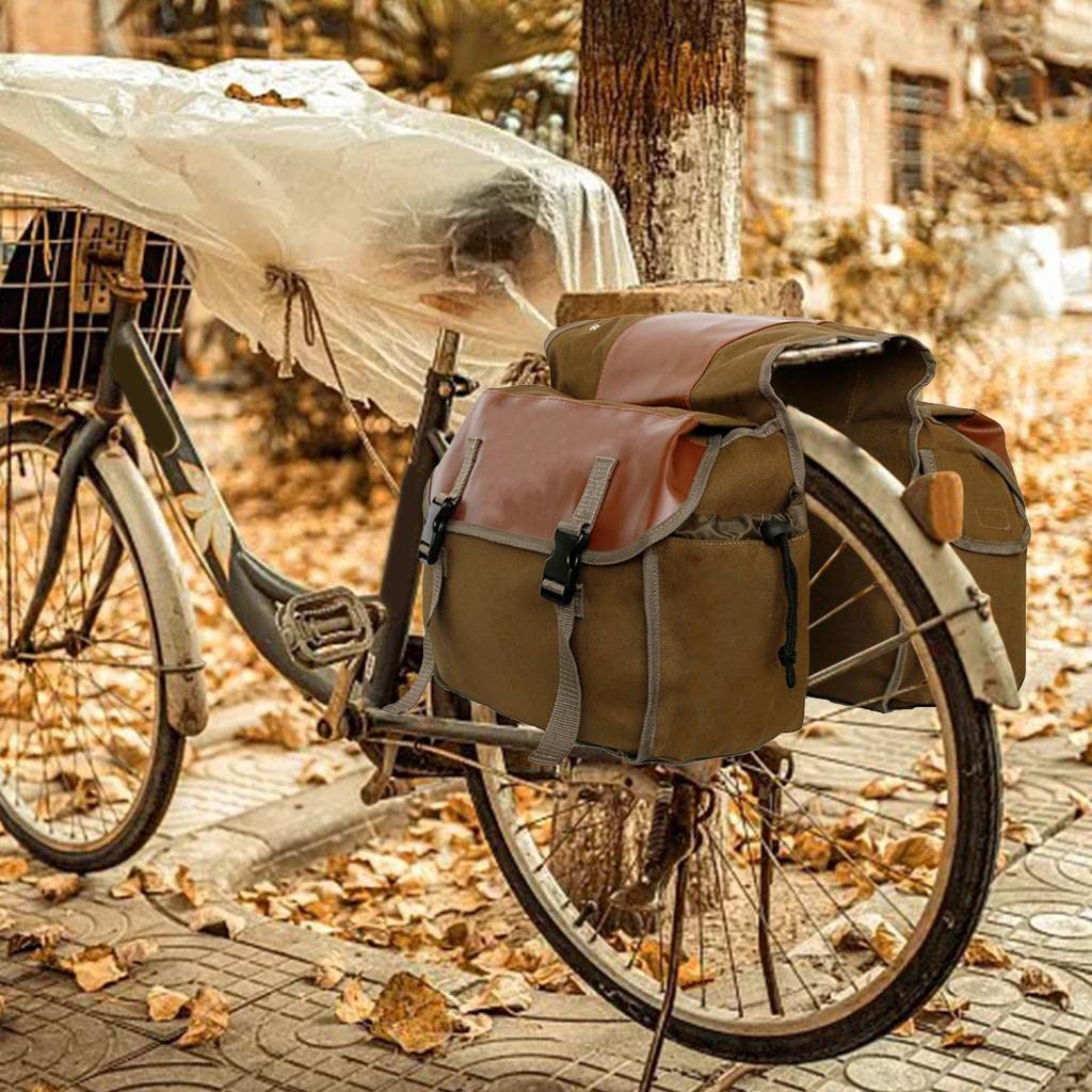 3 zestawy wodoodporne torby rowerowe z podwójnymi bagażnikami z dużymi przegrodami na rower, koloru khaki