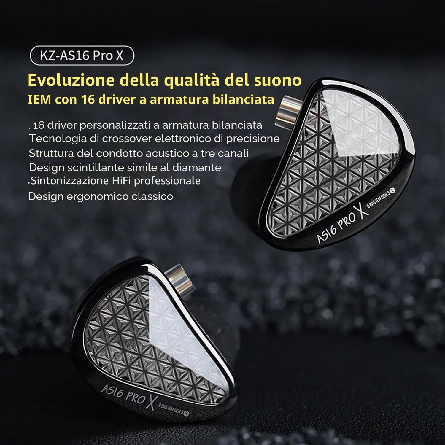 KZ AS16 PRO X - Auricolari in-ear HiFi da Gaming, 16 BA con driver ad armatura bilanciata, IEM, auricolari per musicisti, cantanti, audiofili, DJ, batteristi